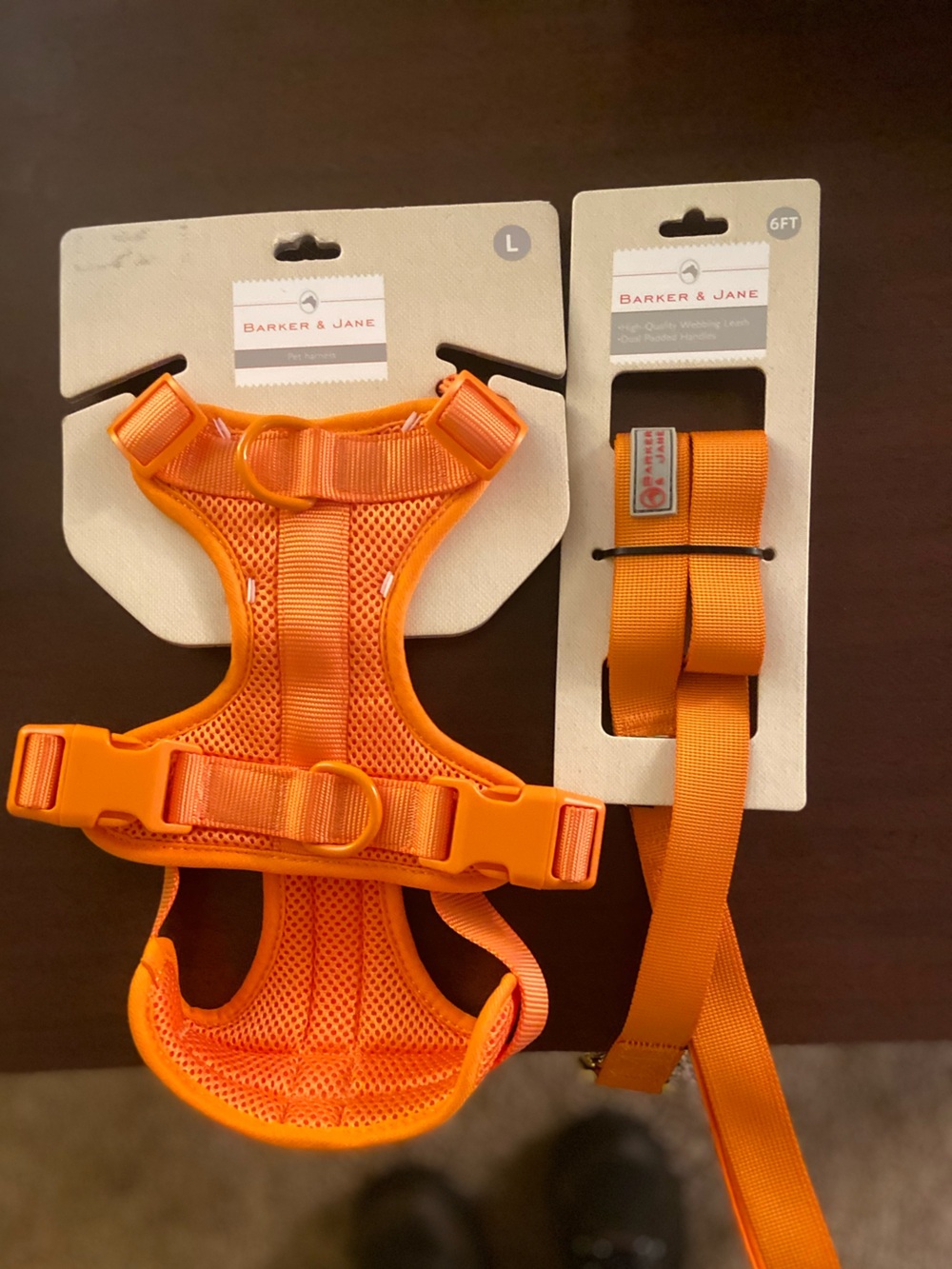 Barker & Jane Orange Mesh Dog Harness with Leash